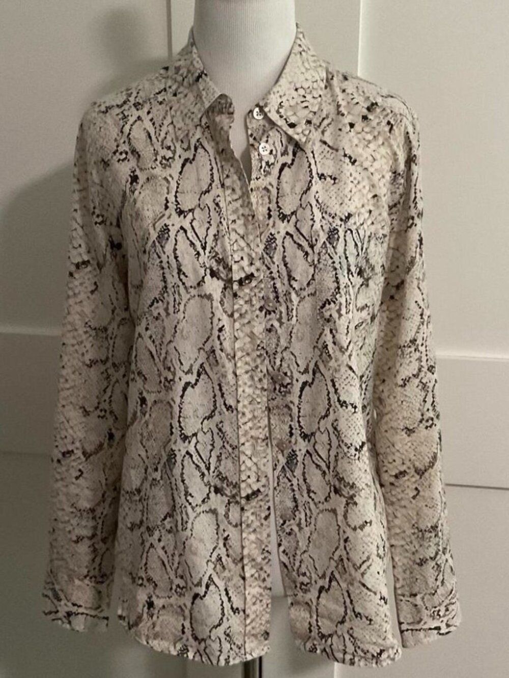 Equipment Femme Snakeskin Print Silk Button Up Blouse, Women's Small, Cream